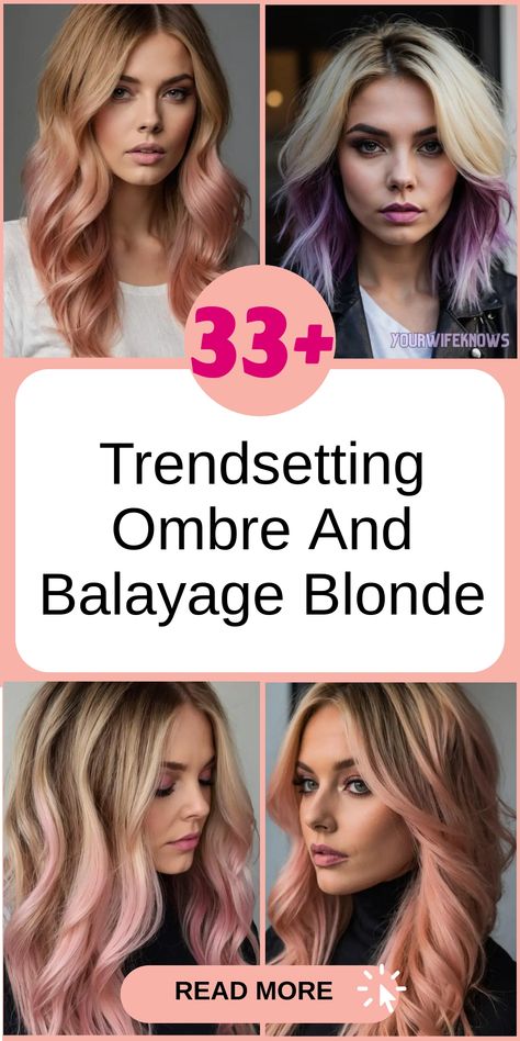 Discover the perfect update for your blonde hair with these stylish ombre and balayage hair color inspirations. Stand out in the crowd with these trendy ideas that offer a fresh twist to traditional blonde locks. Whether you prefer a sun-kissed ombre effect or a seamless balayage blend, these styles will elevate your look to new heights. Embrace the latest trends in hair coloring and let your golden strands shine brighter than ever before! Ombre Hair Color Ash Blonde, Darker Ombre Hair, Blonde Balayage With Fun Color, Funky Blonde Hair Color Ideas, Colored Hair For Blondes, Blonde With Pop Of Color, Fun Winter Hair Color Ideas, Light Brown To Blonde Ombre, Ombre Hair Color For Blondes