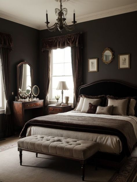 Room Ideas Bedroom Dark, Gray Room Ideas Bedroom, Gray Room Ideas, Grey Room Ideas Bedroom, Vintage Decor Bedroom, Victorian Style Bedroom, Gray Room, Decor Bedroom Ideas, Vintage Bedroom Ideas