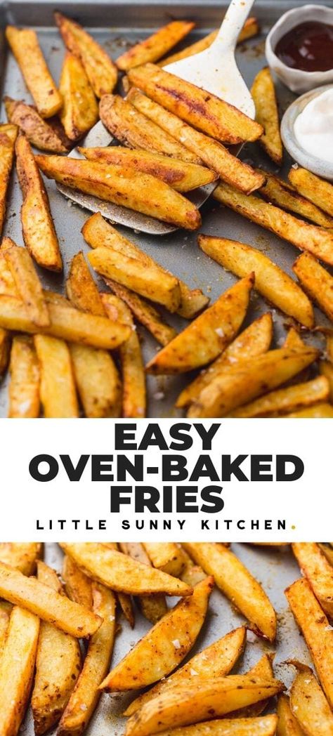 Red Potatoes French Fries, Oven Baked Potato Fries, Russet Potato Fries Oven Baked, Oven Baked Fries Recipe, Homemade French Fries In Oven Crispy, Crispy Fries In Oven, Diy Fries Oven Baked, Home Cut Fries, Yellow Potato Fries