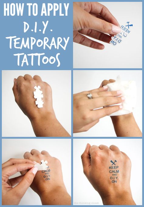 Not only are DIY temporary tattoos easy to DIY, but they're a cinch to apply.  Here's a collage of the step-by-step in photo form.  KEEP CALM & DIY ON! #SilhouetteRocks #Portrait #CAMEO Narwal Tattoo, Make Fake Tattoos, Make Your Own Tattoo, Make Temporary Tattoo, Homemade Tattoos, Tattoo Diy, Tattoos For Black Skin, Flash Tattoos, Initial Tattoo