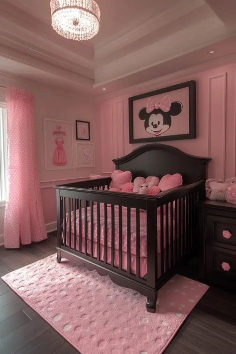 29 Disney Nursery Ideas For A Playful And Charming Baby Room - Courtneys World Old World Nursery, Royal Baby Rooms, Minnie Mouse Baby Room, Cheap Nursery Ideas, Disney Nursery Ideas, Baby Bedroom Ideas, Minnie Mouse Nursery, Housing Interior, Baby Nursery Ideas