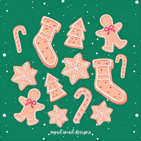 Christmas Gingerbread Aesthetic, Christmas Cookie Illustration, Ginger Bread Cookies Drawing, Gingerbread Cookies Drawing, Ginger Bread Illustration, Christmas Cookie Graphic, Gingerbread House Graphic Design, Gingerbread Illustration, Christmas Cookie Clipart