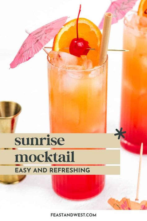 If you’re looking for a fun and fruity non-alcoholic beverage, then you’ll love this easy Sunrise Mocktail recipe. Using orange juice, lemonade and grenadine syrup, you can make a color effect that looks like the sunrise and tastes wonderfully delicious! Such a fun drink for any time of the year. https://feastandwest.com/2024/05/01/sunrise-mocktail/ Mocktails Orange Juice, Orange Mocktails Non Alcoholic, Sunrise Mocktail Recipe, Tequila Sunrise Mocktail, Orange Juice Mocktail Recipe, Fruity Mocktails Non Alcoholic, Grenadine Mocktails, Recipe Using Orange Juice, Mocktails Lemonade