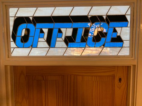 This 3D effect lettering transom, really does pop, giving the illusion that the letters could slide off of the glass at any moment. - Transom, Stained Glass , Tiffany Technique, Copperfoil Technique, Handmade, Original Design, Home Decor, Office, 3D, Lettering, Black, Blue, Sign, Gift, Present, Commission Stained Glass Address Signs, Stained Glass Sign, Tiffany Stained Glass Patterns, Stained Glass Letters, Glass Signage, Tiny Luxury, Stained Glass Gifts, 3d Lettering, Tiffany Stained Glass