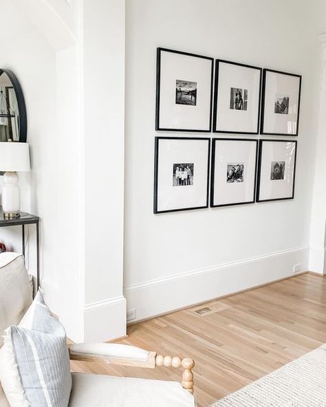 Large Black Photo Frames, Black Picture Frames On Wall, Big Picture Frame Ideas, Black Frames On Wall, Black Frame Gallery Wall, Symmetrical Gallery Wall, Pottery Barn Picture Frames, Big Picture Frames, Pottery Barn Frames