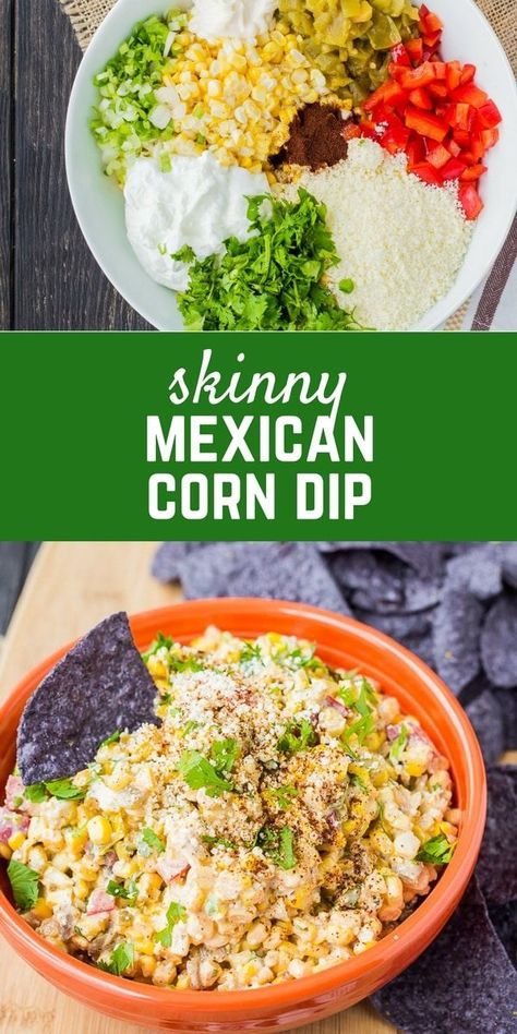 This Mexican Corn Dip has all the flavors of Mexican Street Corn in an irresistible dip format, that you can actually feel good about eating! Get the recipe on RachelCooks.com! Baked Corn Casserole, Mexican Corn Dip, Street Corn Dip, Mexican Street Corn Dip, Corn Dip Recipes, Mexican Dips, Mexican Appetizers, Mexican Corn, Corn Dip