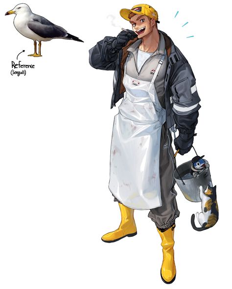 ArtStation - Seagull fisherman, Rinotuna Rinotuna Art, Things As Humans, Poses Manga, Bd Comics, 캐릭터 드로잉, As Humans, Character Design Male, Korean Artist, Human Art