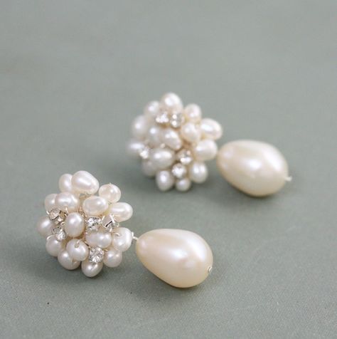 Rhinestone and Freshwater Pearl Cluster With Removable Teardrop Bridal Earrings - Etsy Teardrop Pearl Earrings, Teardrop Bridal Earrings, Bridal Jewelry Vintage, Bridal Earrings Pearl, Pearl Cluster, Perfect Palette, Bridal Pearls, Bridesmaid Earrings, Earrings Etsy