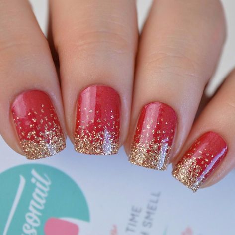 Sparkly Christmas Nails, Gold Glitter Nail Polish, Red And Gold Nails, Buff Nails, Watermelon Nails, Red Manicure, Plain Red, Gold Glitter Nails, Orange Stick