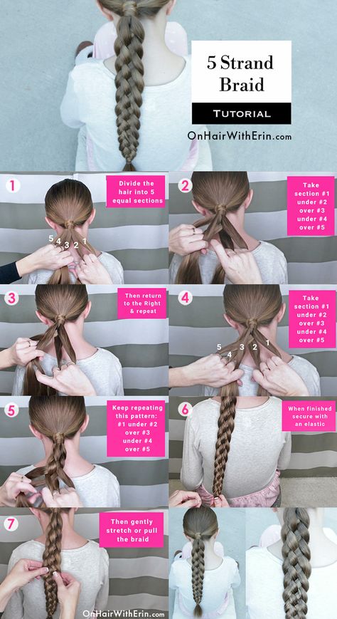 To see my full tutorial head to my You Tube Channel: On Hair With Erin Five Strand Braid, 5 Strand Braid, Five Strand Braids, 5 Strand Braids, Braids Step By Step, Hair Curling Tips, Strand Braid, Hair Braid Videos, Braid Tutorial