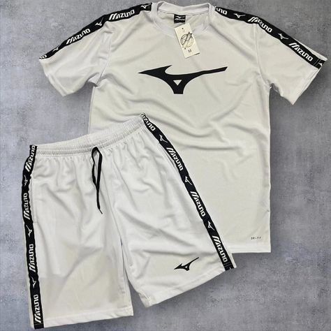 Conjunto Mizuno Dry-Fit Masculino Branco - Camiseta + Short Desired Reality, Mens Activewear, Dri Fit, Men's Clothing, Vision Board, Active Wear, Fashion Outfits, Mens Outfits, Nike