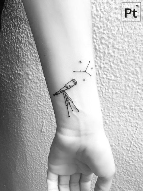 Telescope Tattoo Design, Galileo Tattoo, Science Tattoo Ideas, Telescope Tattoo, Physics Tattoos, Scientific Tattoo, Planet Tattoo, Astronomy Tattoo, Science Tattoo