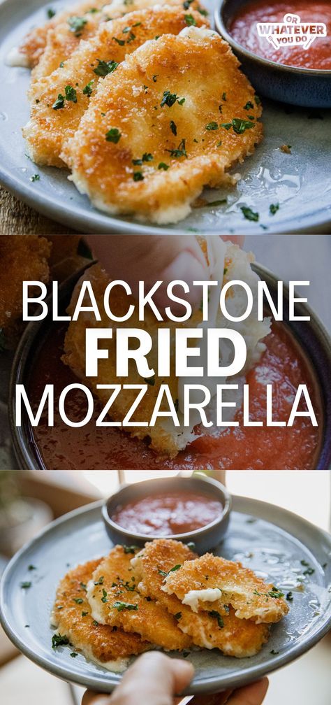 Blackstone Fried Mozzarella Blackstone Chicken Recipes, Blackstone Dinner Ideas, Prime Rib Recipe Easy, Fresh Mozzarella Recipe, Leftover Prime Rib Recipes, Chicken Tortillas, Fried Mozzarella, Homemade Marinara Sauce, Cheesy Snack