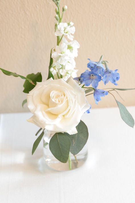 Rustic Elegance: Summer Wedding at Glasbern Inn in Fogelsville, PA Wedding Table Flowers Small Vases, Delphinium Bud Vase, Wedding Centerpieces Blue, Malibu Elopement, Blue Wedding Centerpieces, Elopement Party, Wedding Edit, Wedding Happy, Baby Boy Christening