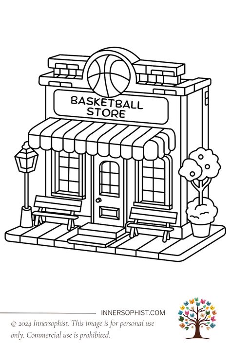 Basketball Store - Coloring Page Basketball Coloring Pages, Basketball Store, Cool Coloring Pages, Free Coloring Pages, Colouring Pages, Free Coloring, Coloring Page, Coloring Pages, Cute Animals