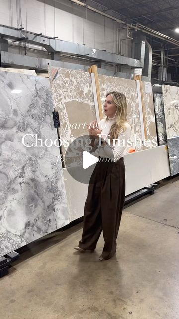 Grace Kaage on Instagram: "Part 2: How to Choose Stone Finishes ✨ In my last post we chatted about the different material types (marble, quartzite, etc.) for your beautiful home, but the *finish* is another decision you’ll have to make and it’s equally important. The finish further impacts the durability, stain resistance and overall look and feel of your stone in your space. If I’m in your feed you like this sort of thing, so I won’t sleep on the details. 💕 Here goes… POLISHED: A glossy finish that reflects light and a pretty luxurious appearance. While this finish can be gorgeous on countertops it’s slippery when wet and may show scratches more easily. So maybe not the best choice for a bathroom floor. HONED: A matte finish with a slightly more earthy feel than its polished cousin. Bathroom With Taj Mahal Quartzite, Stone Countertop Types, Quartzite With Brown Veining, San Simone Quartzite, Polaris Quartzite Countertops, Honed Quartzite Countertops, Calcutta Quartzite, Quartzite Countertops Colors, Quartz That Looks Like Marble