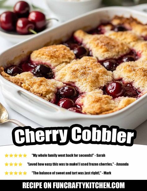 Cherry Cobbler Fruit Cobblers Dessert, Blueberry Shortcake, Cherry Cobbler Recipe, Strawberry Cobbler, Cobbler Topping, Cookie Craft, Comfort Desserts, Cherry Filling, Butter Pasta