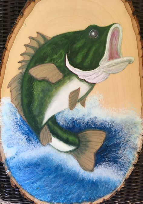 Painting Of A Fish, Fish Paintings Acrylic, Acrylic Painting On Wood Ideas, Easy Fish Paintings On Canvas, Bass Fish Drawing Easy, Simple Fish Painting, Fishing Painting Ideas, Fish Painting Ideas, Bass Painting Easy