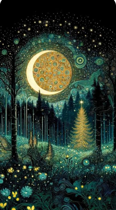 Whimsical Art Paintings, Postal Vintage, Christmas Illustrations, Witchy Wallpaper, Dreamy Art, Christmas Illustration, Moon Art, Cute Wallpaper Backgrounds, Whimsical Art