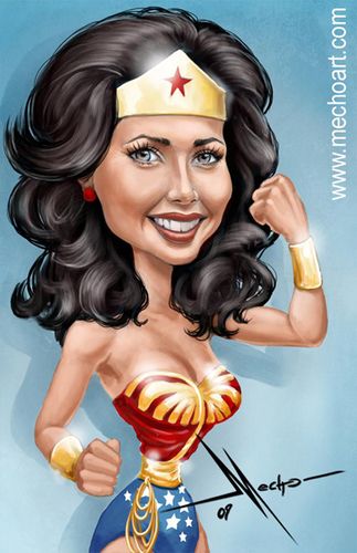 Lynda Carter..aka...Wonder Woman (by Mecho) Wonder Woman Artwork, Linda Carter, Caricature Sketch, Funny Caricatures, Lynda Carter, Celebrity Caricatures, Caricature Drawing, Celebrity Drawings, Cartoon Faces