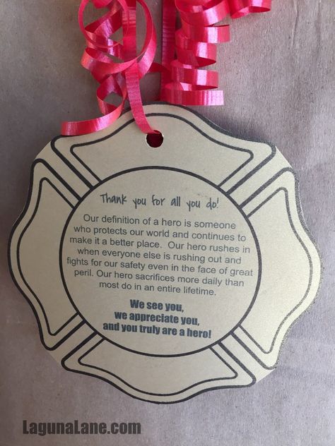 Firefighter Appreciation Gift - Free Printable Tags | Laguna Lane Water Games For Teens, Firefighter Appreciation Gifts, Firefighter Appreciation, Outdoor Water Games, Police Appreciation, Community Service Ideas, Blessing Bags, Volunteer Appreciation, Free Printable Tags