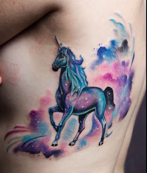 Unicorn tattoo Unicorn Tattoo Designs, Pegasus Tattoo, Unicorn Tattoo, Horse Tattoo Design, Kunst Tattoos, Unicorn Tattoos, Galaxy Tattoo, Landscape Tattoo, Horse Tattoo