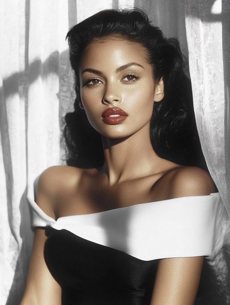 Old Black Hollywood Glamour, Old Hollywood Glamour Photoshoot, Old Hollywood Glamour Black Women, Vintage Hollywood Aesthetic, Elegant Birthday Photoshoot Ideas, Kayla Core, 1950s Hollywood Glamour, Black Hollywood Glamour, Brunette Black Hair