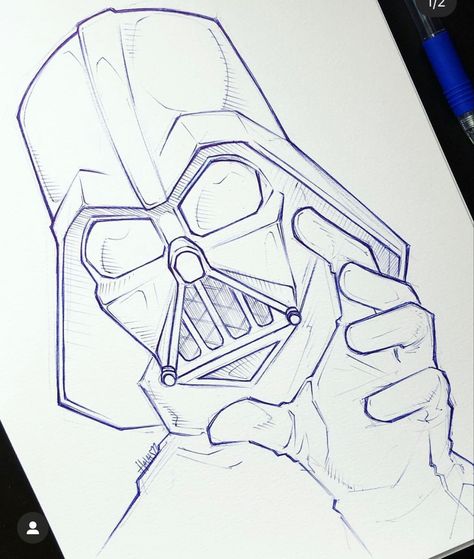 Star Wars Art Drawings Sketch, Darth Vader Drawing, Star Wars Art Painting, Star Wars Art Drawings, Darth Vader Art, Comic Art Sketch, Deadpool Art, Ballpoint Pen Art, Skulls Drawing