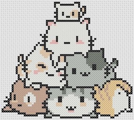 Kawaii cross stitch: Litter of Kittens - Cross Stitch 4 Free Pattern Cross Stitch Free, Free Cat Cross Stitch Patterns, Cross Stitch Kawaii, Cute Cross Stitch Patterns Free, Anime Cross Stitch Patterns Free, Kawaii Cross Stitch Pattern Free, Simple Cross Stitch Patterns Free, Cat Cross Stitch Pattern Free, Cinnamoroll Cross Stitch Pattern