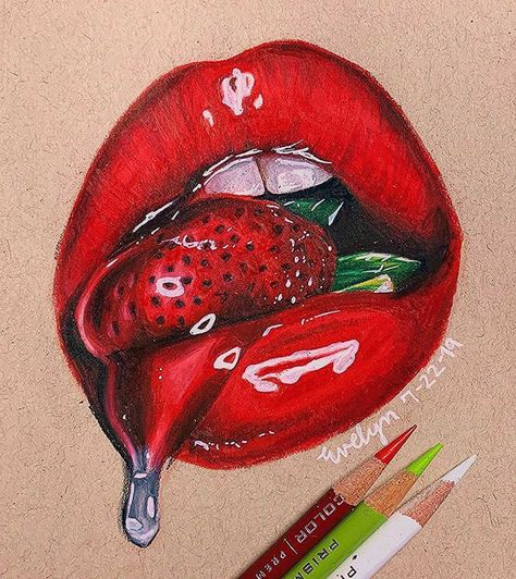 Colored Pencil Artwork Ideas, Lip Artwork, Fruit Art Drawings, Dark Lip, Lip Drawing, Prismacolor Art, Realistic Pencil Drawings, Colored Pencil Artwork, Lips Drawing