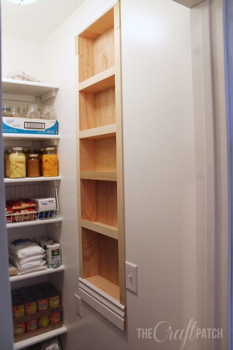 How To Build a Shelf Between Studs - thecraftpatchblog.com Shelf Between Studs, Build A Shelf, Between Studs, Furniture Build, Recessed Shelves, Homemade Furniture, Pantry Remodel, House Remodeling, Pantry Shelving