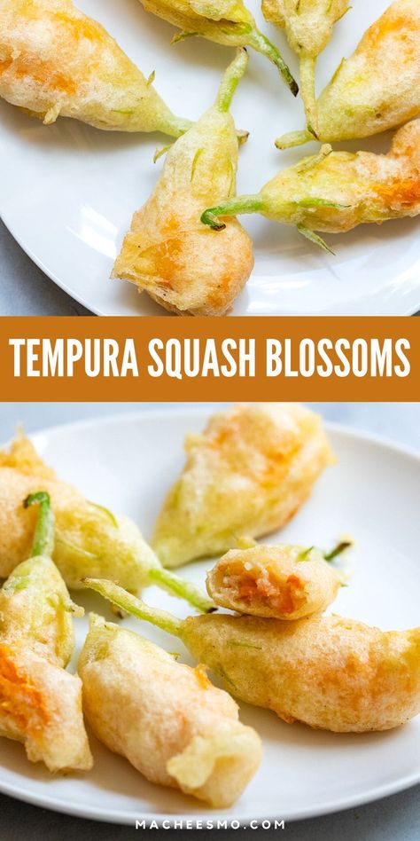 Tempura Squash, Fried Squash Blossom Recipe, Squash Blossom Recipe, Fried Squash Blossoms, Stuffed Squash Blossoms, Fried Squash, Tempura Recipe, Zucchini Flowers, Zucchini Blossoms