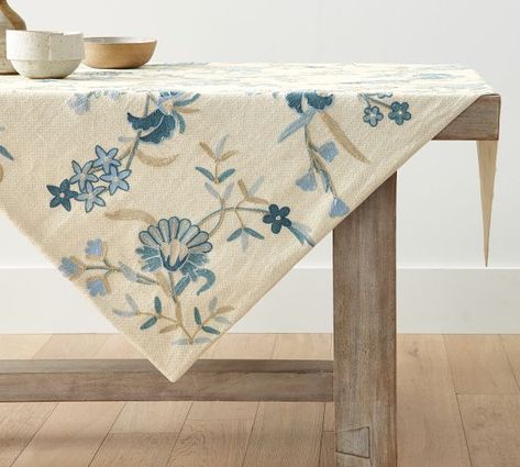 Tablecloths, Table Runners & Table Linens | Pottery Barn Throw Pottery, Mother Of Pearl Backsplash, Floral Toile, Indian Patterns, Table Throw, Blue Throws, Thrown Pottery, Cloth Napkin, Pottery Barn Teen