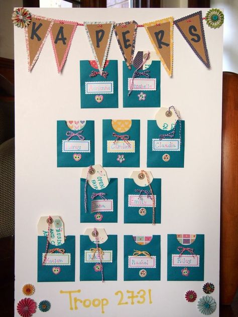 Brownie Kaper Chart Ideas Poster Boards, Kapers Chart, Girl Scout Brownies Meetings, Kaper Chart, Girl Scout Meeting Ideas, Daisy Ideas, Girl Scout Law, Brownie Ideas, Girl Scout Troop Leader