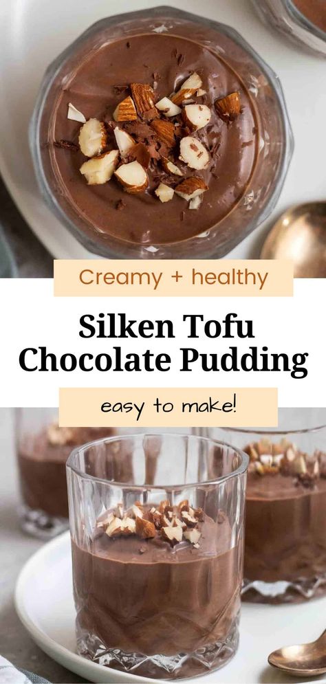 Creamy, rich, and decadent, this tofu chocolate pudding makes a superb sweet treat! All you need are 5 simple ingredients and 5 minutes to make it. Tofu Dessert, Healthy Chocolate Pudding, Vegan Chocolate Pudding, Chocolate Pudding Recipe, Tofu Pudding, Tofu Breakfast, Chocolate Pudding Recipes, Vegan Baking Recipes, Plant Based Desserts