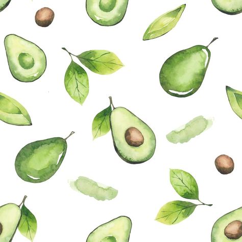 Avocado Leaves, Avocado Pattern, Vegetable Pictures, Leaves Watercolor, Watercolor Elements, Cute Avocado, Tree Wallpaper, Fruit Art, Fruit Pattern