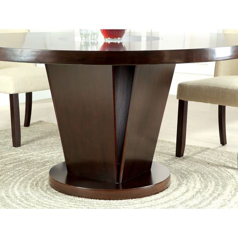 Furniture of America Vessice Round Pedestal Dining Table - Espresso - Kitchen & Dining Room Tables at Hayneedle Contemporary Round Dining Table, Round Wood Table, Espresso Kitchen, Round Pedestal Dining, Round Pedestal Dining Table, Round Wood Dining Table, Round Table Top, Pedestal Dining Table, Upholstered Side Chair