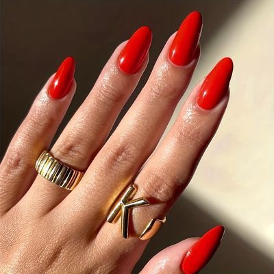 Red Summer Nails, Red Almond, Fake Nails Long, Nail Equipment, Nagel Tips, Red Nail Designs, Red Nail, Nail Forms, Nail Length