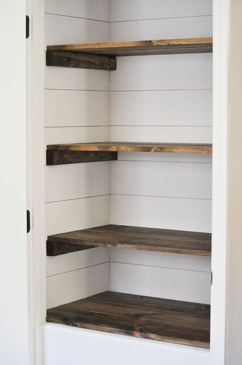 Farmhouse Pantry Makeover via Little Glass Jar Pantry Closet Design, Farmhouse Pantry, Pantry Remodel, Style Pantry, Pantry Makeover, Diy Shiplap, Pantry Shelving, Pantry Closet, Diy Pantry