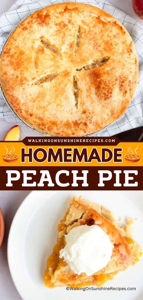 Learn how to make Homemade Peach Pie for your Labor Day party food ideas! Made with fresh peaches in a buttery crust, this dessert is enough to make your mouth water. This peach dessert also makes the best summertime dessert recipe! Peach Pie With Fresh Peaches, Best Peach Pie Recipe, Homemade Peach Pie, Easy Peach Pie, Peach Pie Recipe, Summer Fruit Recipes, Homemade Pie Recipes, Fresh Peach Pie, Peach Pie Recipes