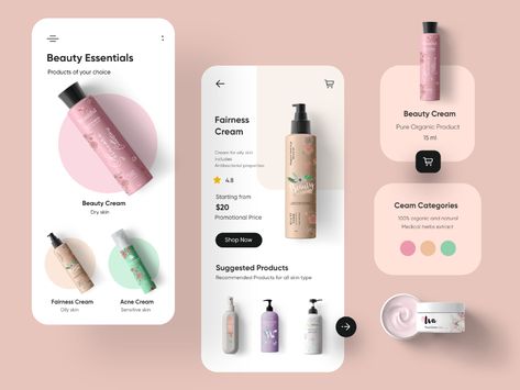 Organic Beauty products Mobile Application-UX/UI Design Bento Ui Design, Bento Design Ui, Bento Web Design, Bento Design, Cosmetic Web, Catalog Design Layout, App Design Layout, Best Ui Design, App Ideas