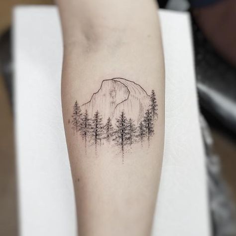 Half Dome Tattoo Simple, Yosemite Tatoos, Creative Mountain Tattoo, Yosemite Tattoo Half Dome, Delicate Arch Tattoo, Yosemite Tattoo Ideas, Half Dome Tattoo, Salt And Light Tattoo, Yosemite Tattoo