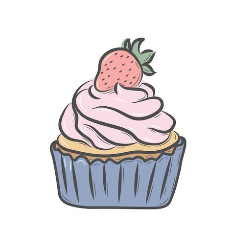 Cupcakes Drawing Cute, Cupcake Digital Art, Sweet Drawing Ideas, Cupcake Cakes Drawing, Drawings Of Cupcakes, Sweet Food Drawing, Simple Cupcake Drawing, Cupcake Drawing Aesthetic, Cartoon Desserts Drawings