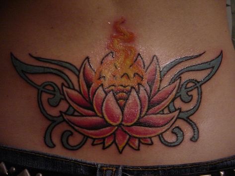 Pink Lotus Tattoo, Tattoo Lower Back, Lotus Tattoo Meaning, F Tattoo, Lotus Tattoos, Flame Tattoos, Fire Tattoo, Flower And Butterfly, Lotus Tattoo