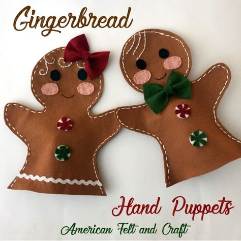 Handmade Gift Ideas – Kids Gingerbread Hand Puppets Gingerbread Faces, Gift Ideas Kids, Easy Felt Crafts, Sweet Gingerbread, Handmade Puppet, Felt Gingerbread, Diy Felt Christmas Ornaments, Felt Puppets, Felt Craft Projects