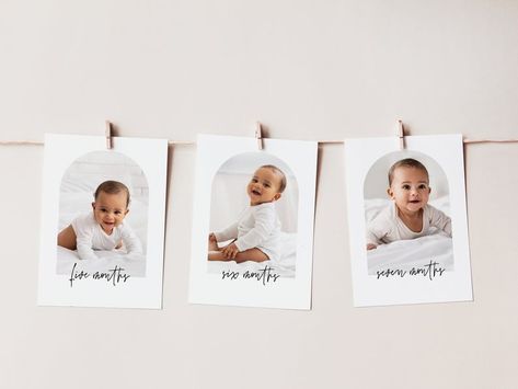 // f i r s t y e a r p h o t o s Month Calligraphy, 12 Month Photo Banner, Monthly Photo Banner, 12 Month Photos, 1st Birthday Girl, Milestone Poster, 5x7 Cards, Monthly Photos, Photo Banner