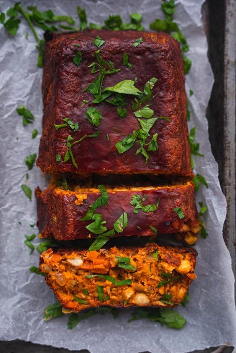 Vegan Meatloaf With Chickpeas Vegan Meatloaf, Meatless Main Dishes, Vegetarian Main Dishes, Thanksgiving Dishes, Maple Glaze, Vegan Cookbook, Vegan Thanksgiving, Trending Recipes, Canned Chickpeas