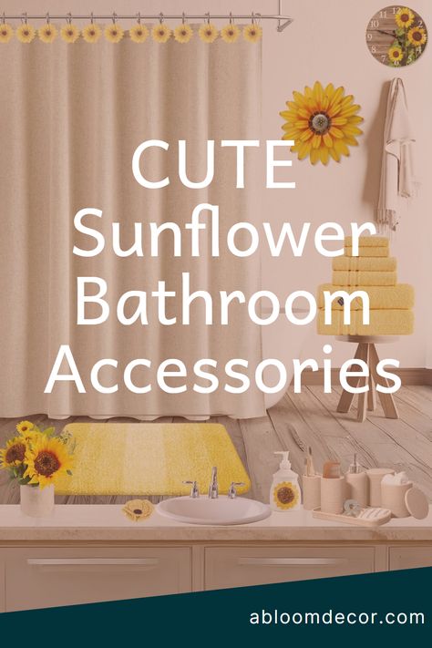 Do you want to create a sunflower bathroom theme in your home? I combined these super cute sunflower bathroom accessories to create a design I think you might love. Read my blog get the links and recreate the look in your home! Sunflower Bathroom Decor, Sunflower Clock, Yellow Bath Towels, Sunflower Bathroom, Bathroom Theme, Brown Towel, Sunflower Wall Decor, Floral Soap, Cute Sunflower