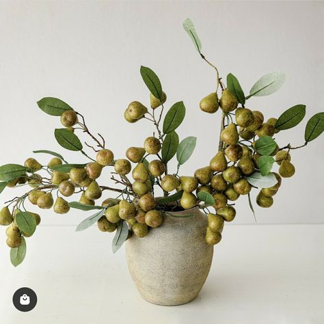 Five artificial pear branches were used in this arrangement Fruit Branch, Statement Vase, Autumn Interior, Faux Branches, Artificial Branches, Fall Stem, Pear Fruit, Fake Fruit, Faux Leaf