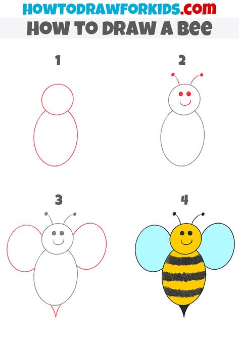 Draw Bee, Drawing For Kindergarten, Drawing Preschool, Drawing Kindergarten, Draw A Bee, Cartooning 4 Kids, Trin For Trin Tegning, Basic Drawing For Kids, Kindergarten Drawing